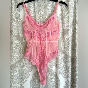 Sheer Pink lace thong teddy